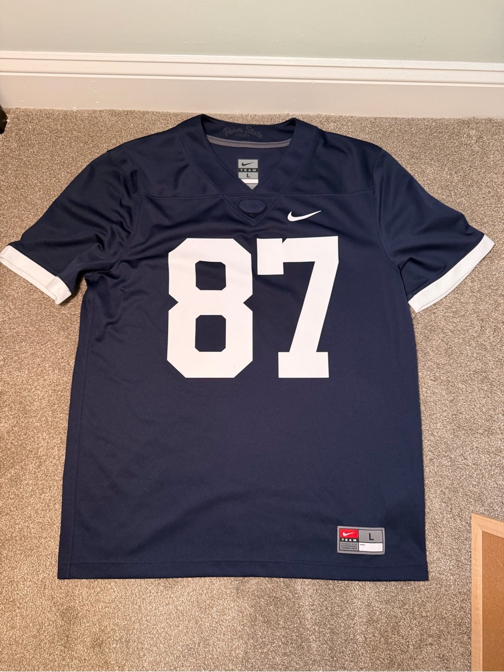 Nike Men’s Navy Blue Jersey Shirt with White Number 87